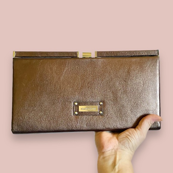 NWT Charles David Metallic Bronze Leather Oversized Clutch 12.25 x 6.25” - Picture 2 of 12